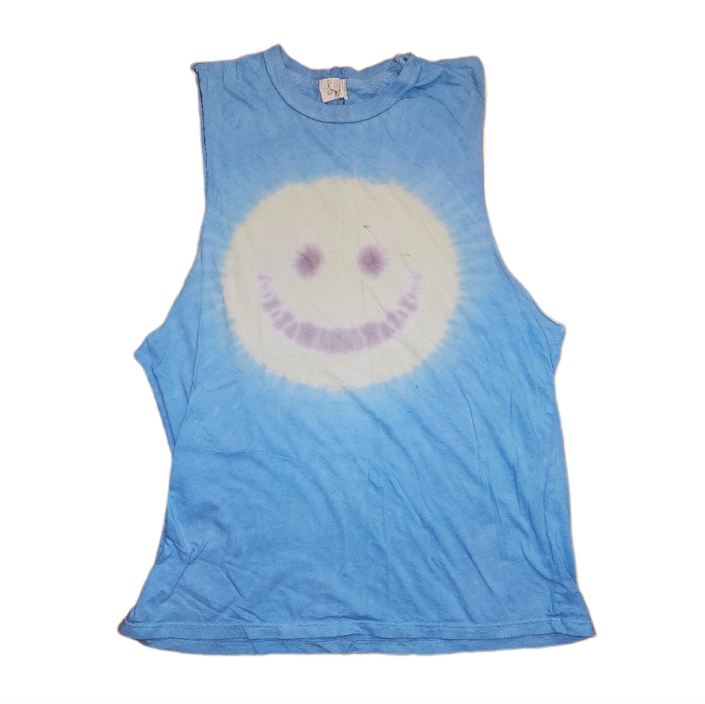 Size S Happy Face Muscle Tank Top Baby Blue